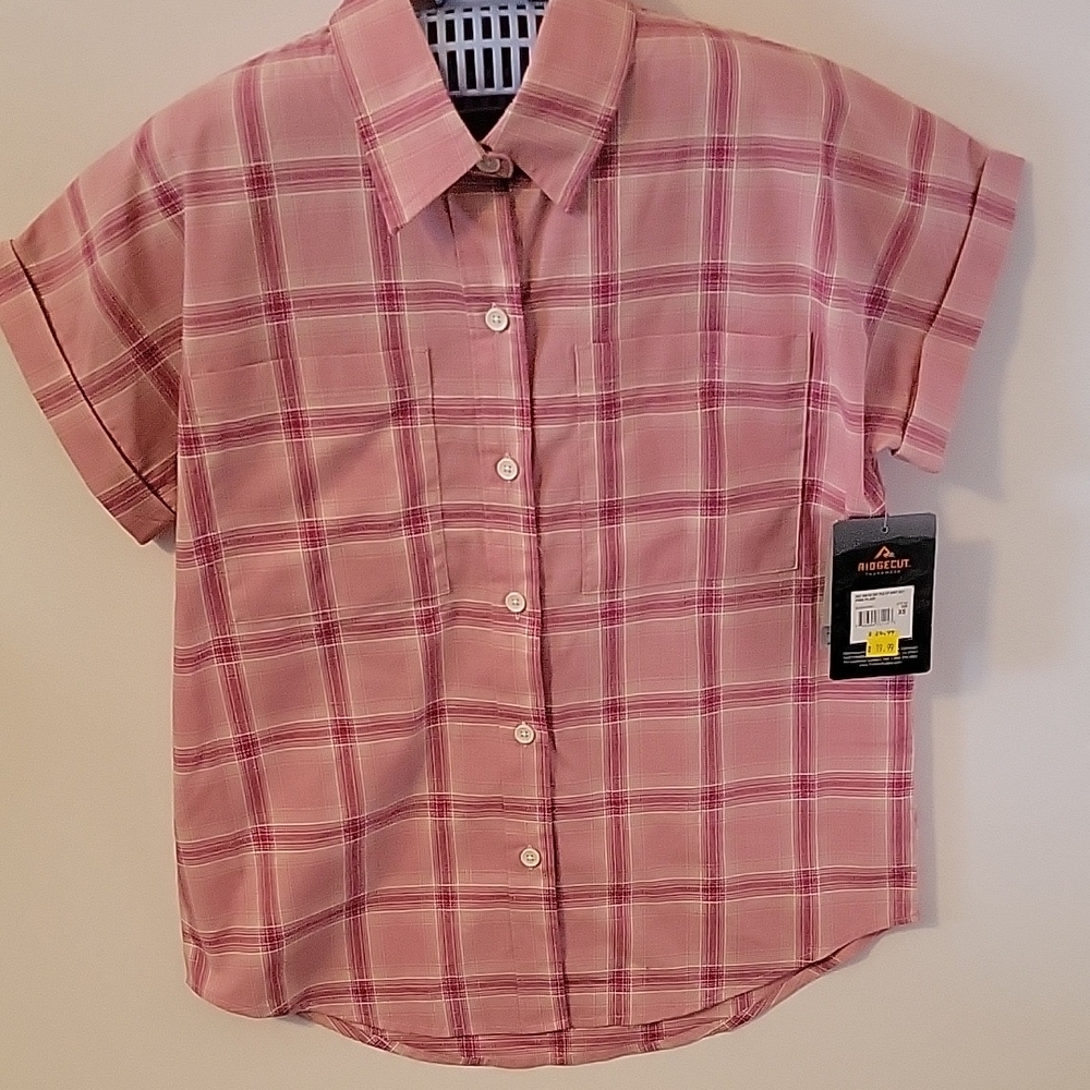 *RIDGECUT Pink Plaid Button-Up Shirt, Size XS